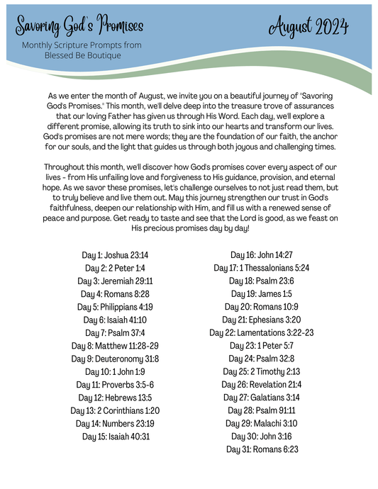 2024 August Scripture Journaling Prompts - Mailed Copies - Blessed Be Boutique